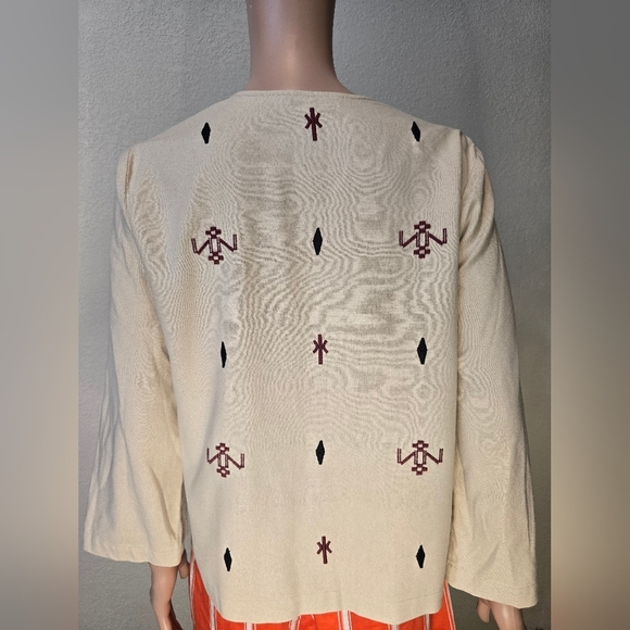 Madewell Embroidered  Top Raw Silk Noil Yarn Size Sm Beige Tribal Print Western - Picture 4 of 14